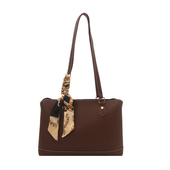 Elegant Structured Tote Bag with Decorative Scarf Kalsten