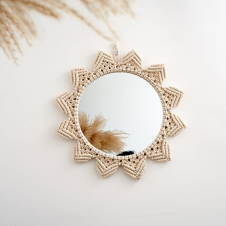 Decorative Macramé Wall Mirror with Floral Design Kalsten