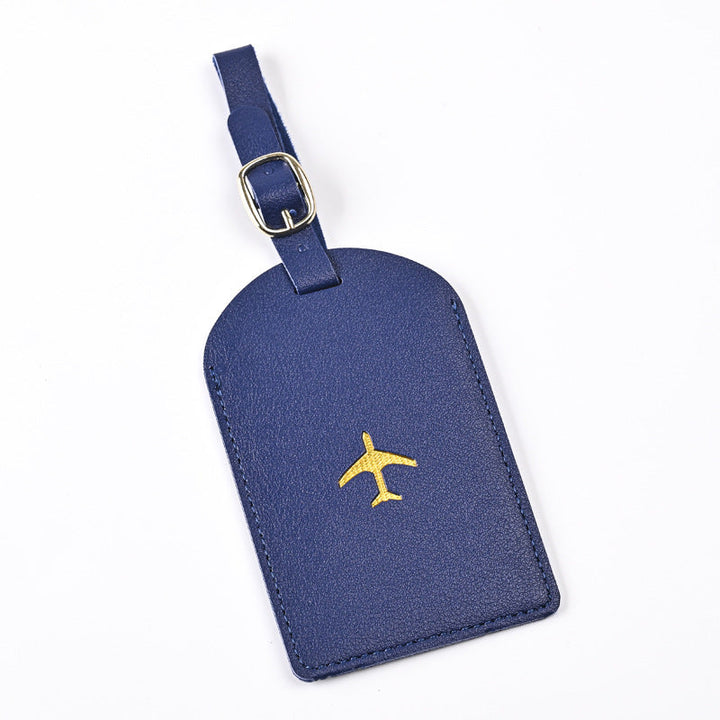 premium leather luggage tag with adjustable buckle strap and embossed airplane Kalsten