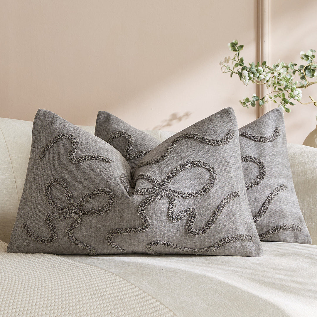 Square Textured Loop-Appliqué Linen-Blend Accent Pillow Cover