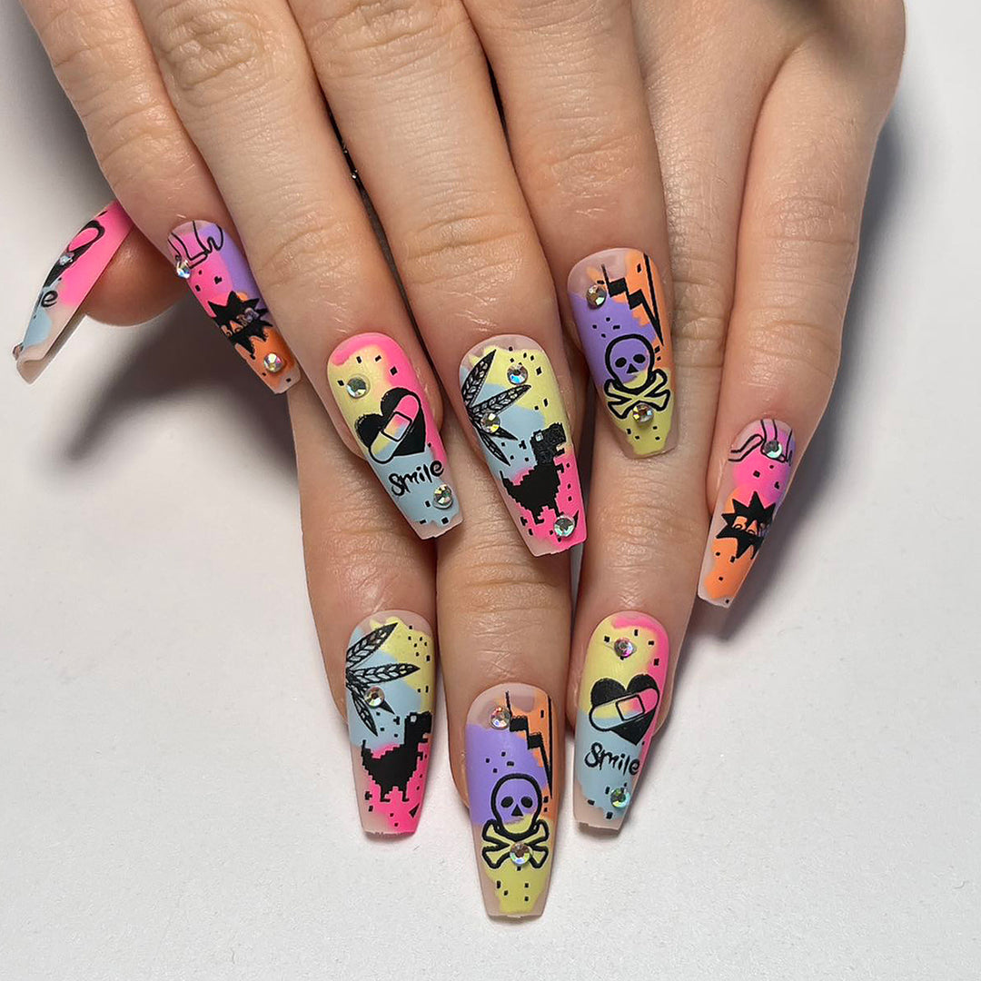 Artistic nail art with colorful design and glitter decoration Kalsten