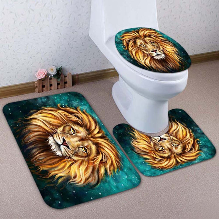 Artistic Lion-Themed Bathroom Mat Set