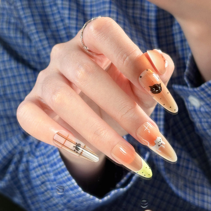 Stylish Press-On Nail Set with Animal Print and Gem Accents Kalsten