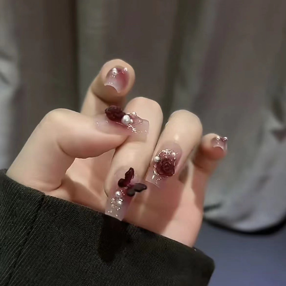 Floral Embellished Press-On Nail Art Set