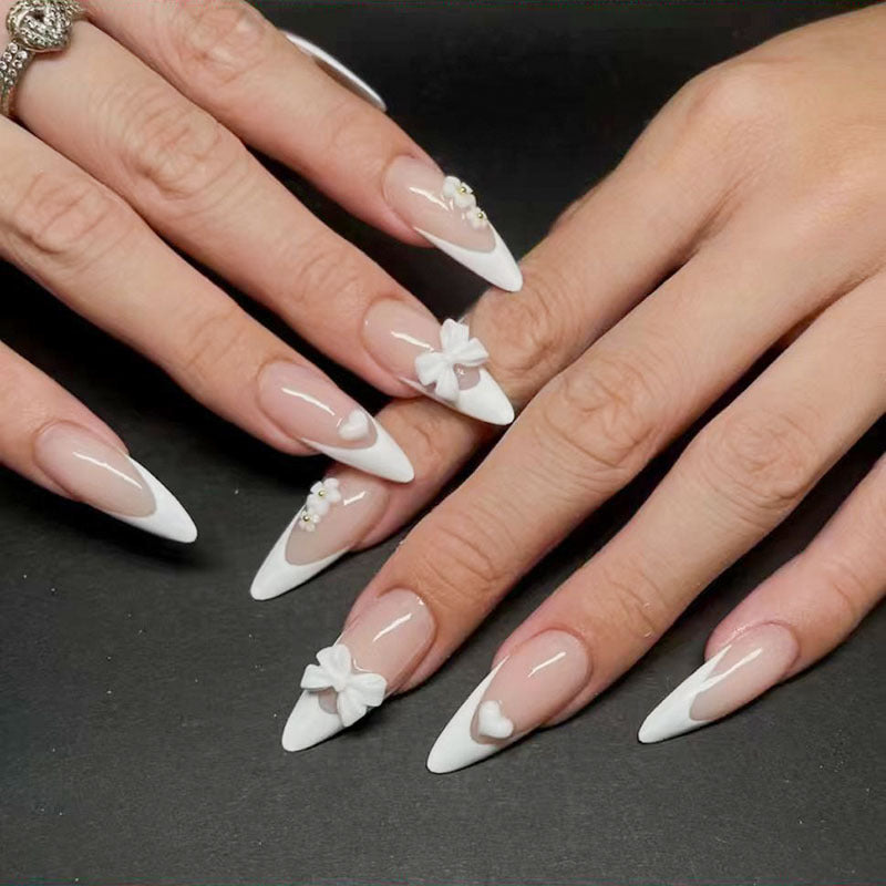 Decorative Stiletto Press-On Nails with Floral Accents