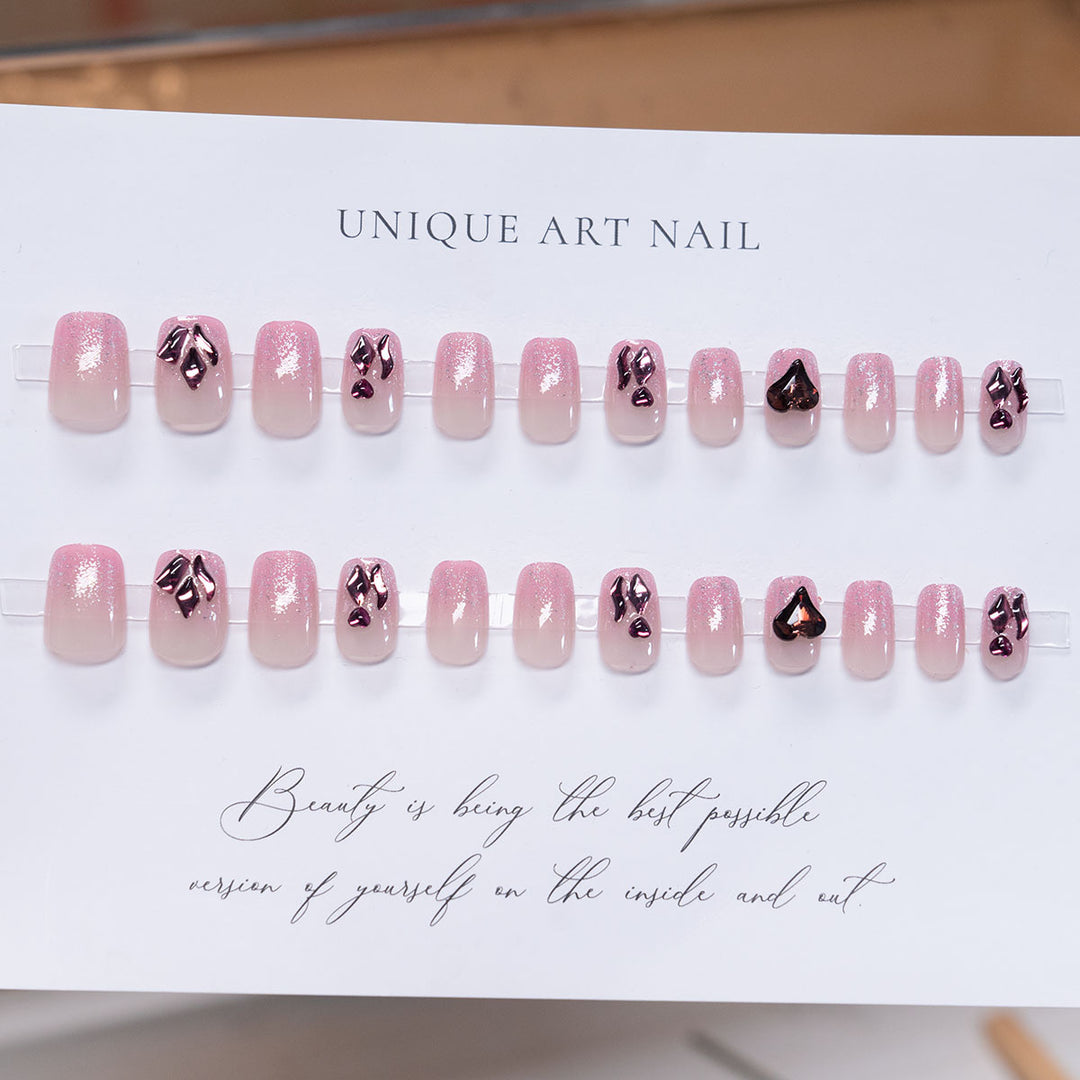 Decorative Heart-Embellished Press-On Nails