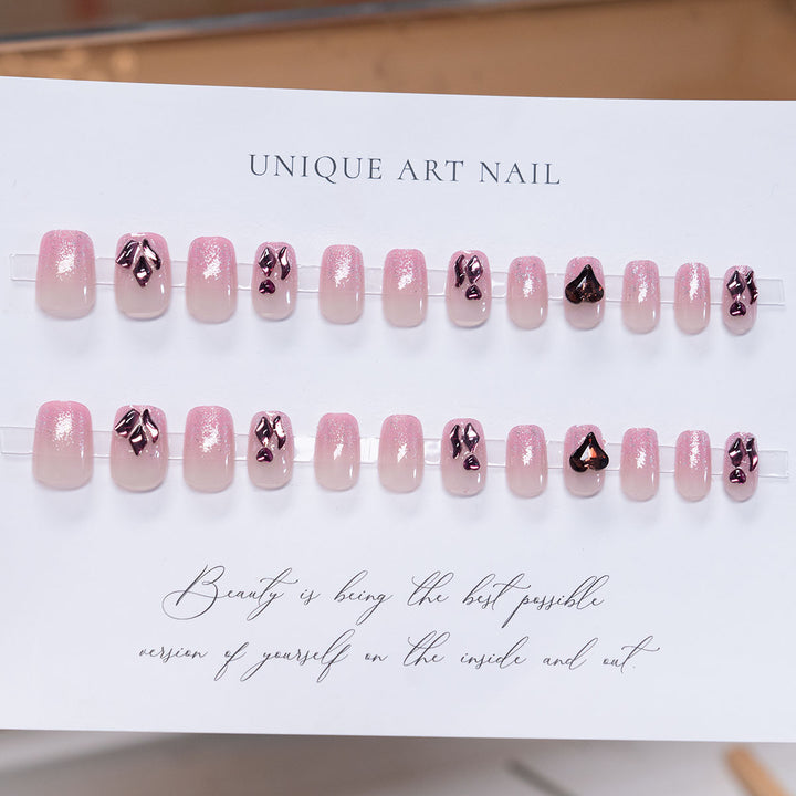 Decorative Heart-Embellished Press-On Nails
