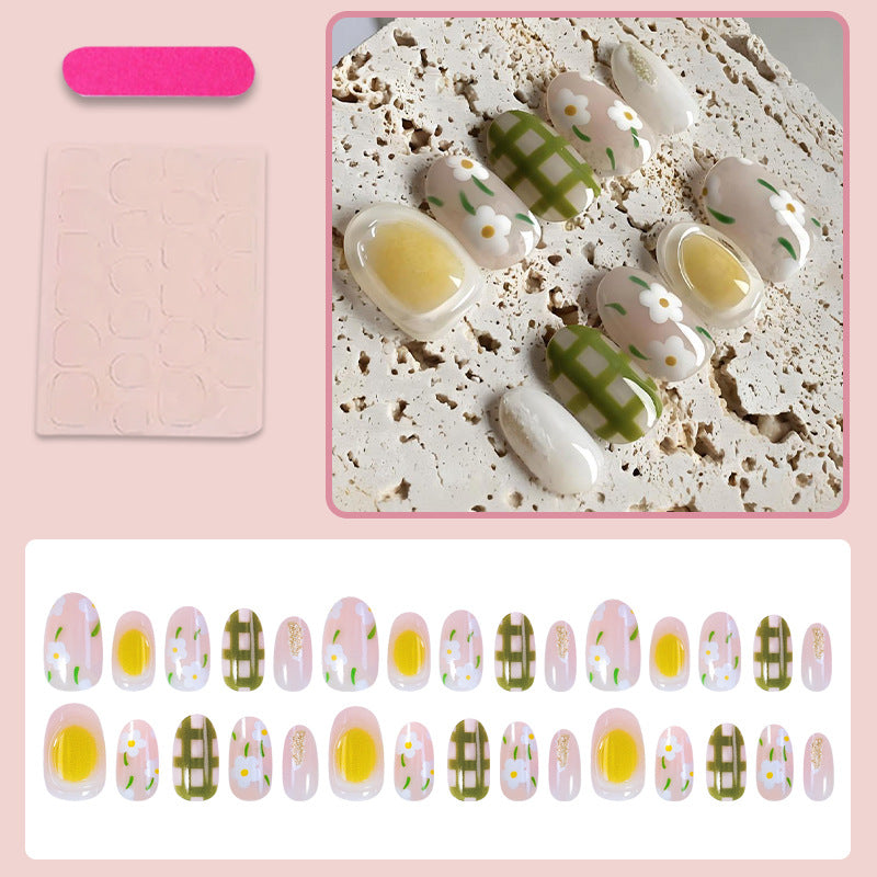 Acrylic nail set with floral and geometric patterns Kalsten