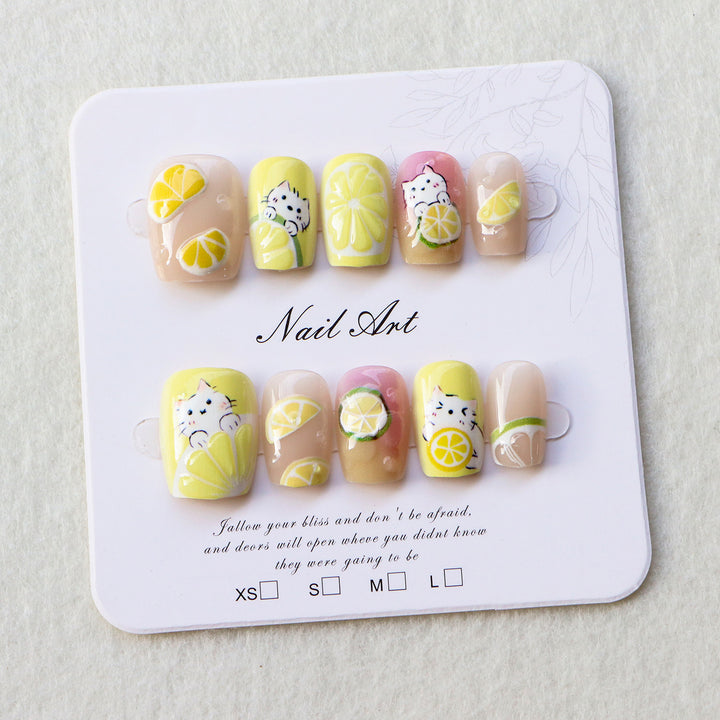 Playful Citrus-Inspired Press-On Nail Art Set