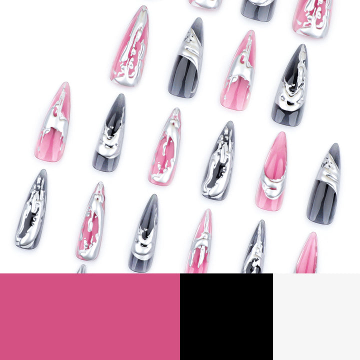 Creative stiletto nails with unique metallic details Kalsten