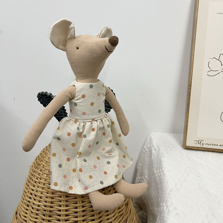 Handcrafted Linen Elephant Soft Toy Doll with Striped Ruffle Collar