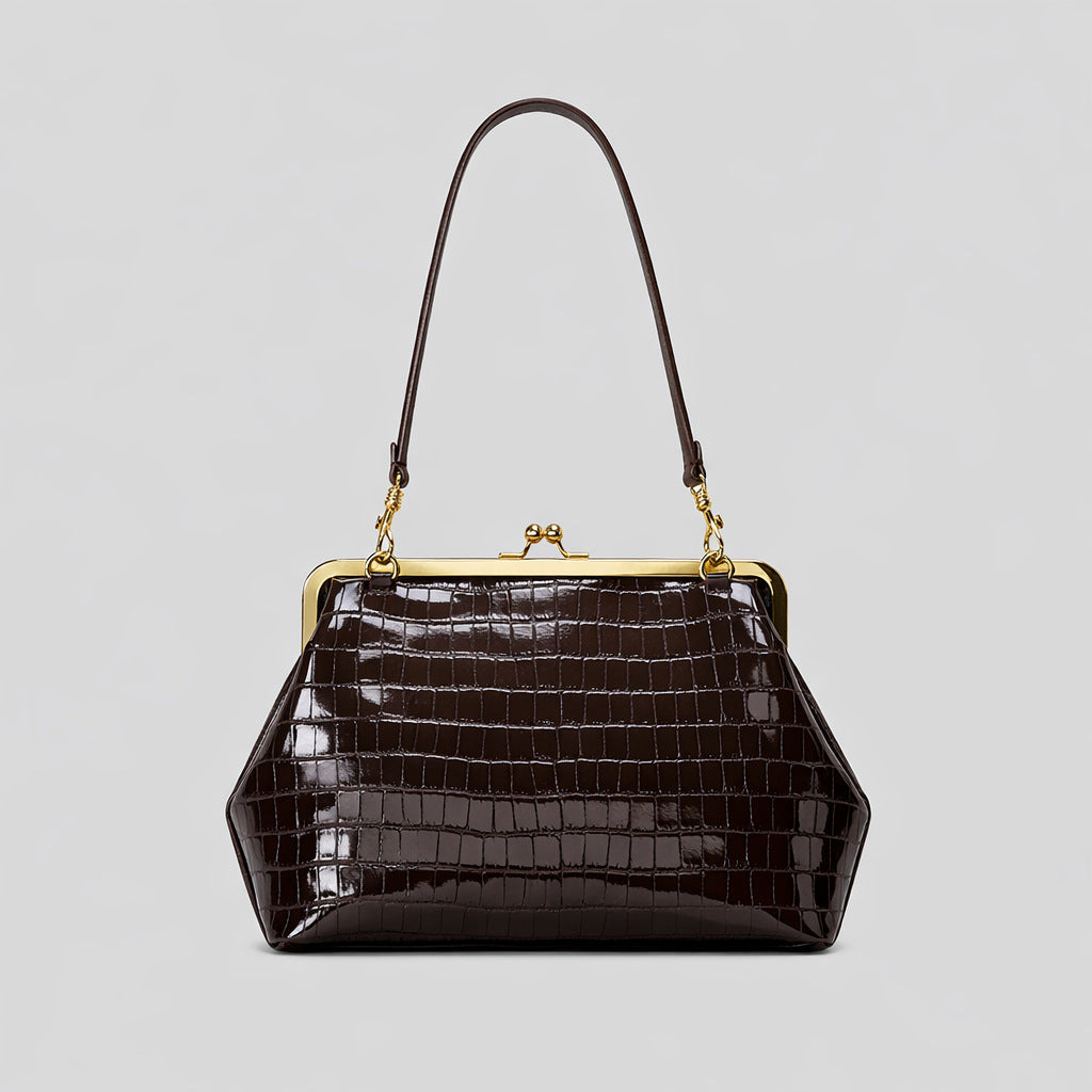 Elegant Glossy Crocodile-Effect Handbag