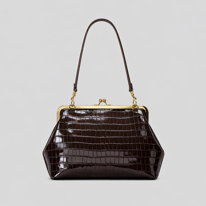 Elegant Glossy Crocodile-Effect Handbag