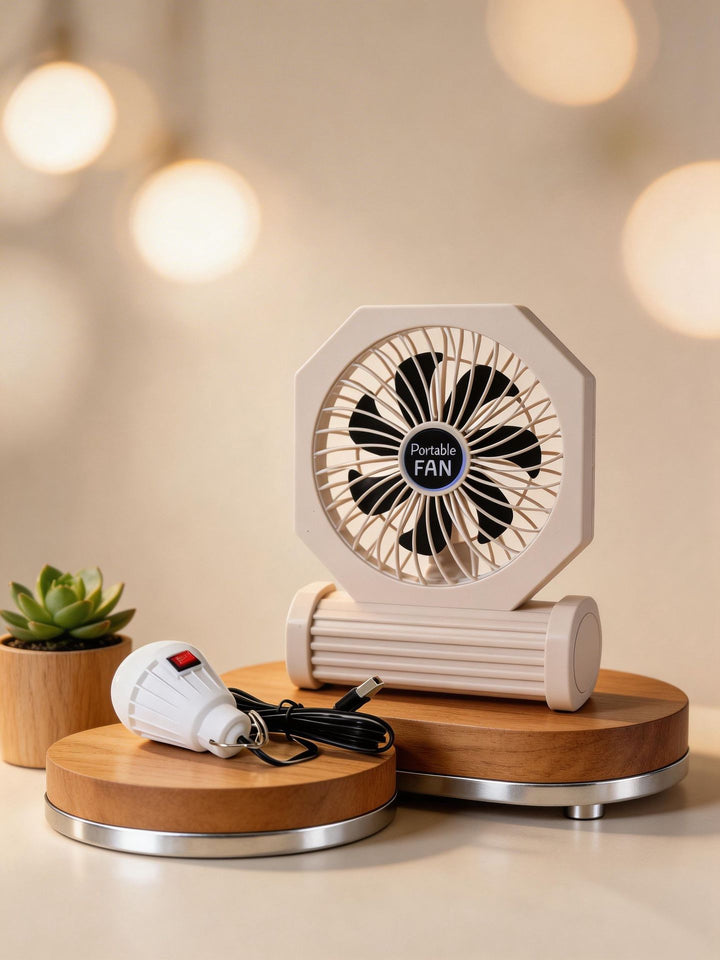Ladies Portable Table Fan with USB Connection and an Elegant Wooden Base Kalsten