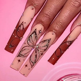 Artistic Long Nail Extensions with Butterfly Design Kalsten