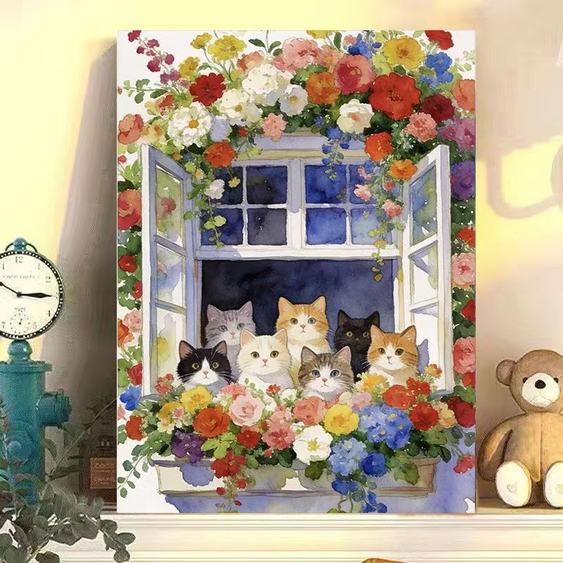 Floral Cat Illustration Canvas Art Kalsten
