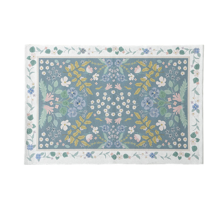 Flat-woven cotton runner with fine floral medallion decor and decorative border
