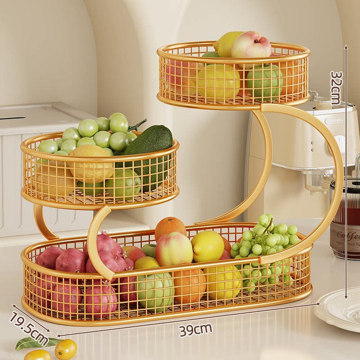 Multi-Level Spiral Metal Fruit and Produce Storage Stand with Mesh Baskets and Tissue Box Shelf