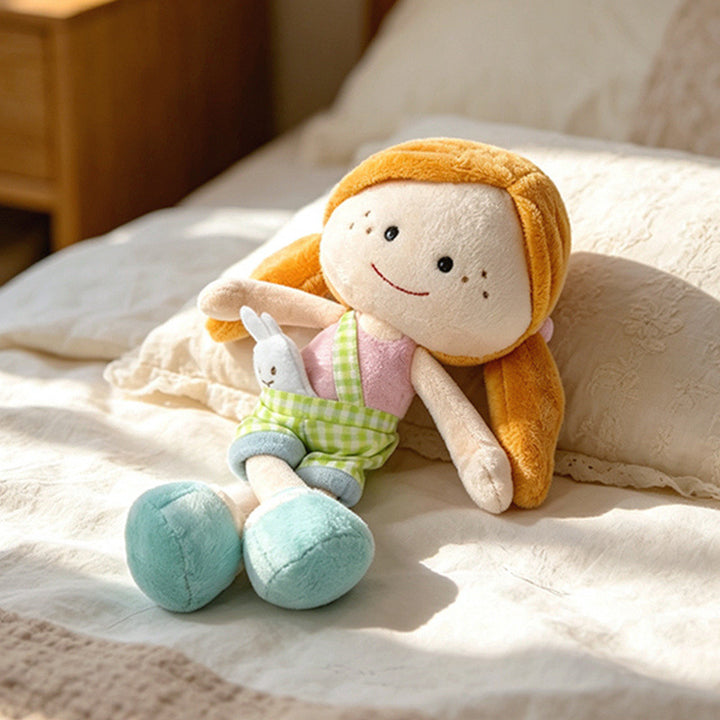 Soft Plush Doll with Embroidered Face, Star-Pattern Dress and Cuddly Pigtails Kalsten