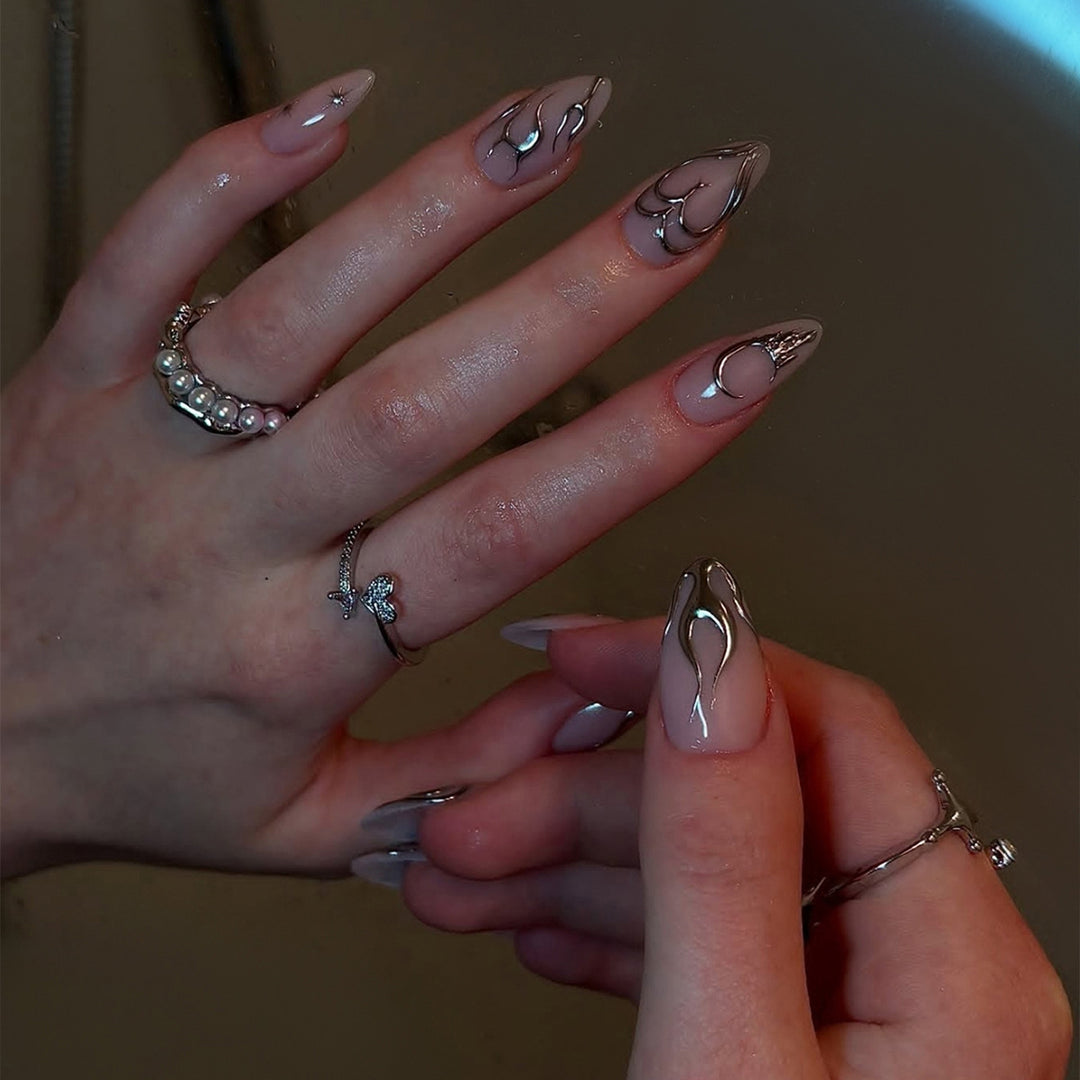 Glamorous artificial nail set with detailed jewelry embellishments Kalsten