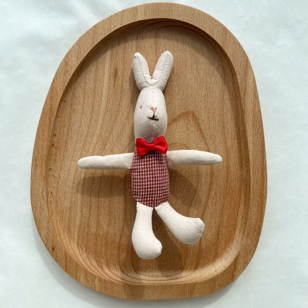 Hand-Sewn Linen Bunny Comforter Doll with Gingham Pocket Dress