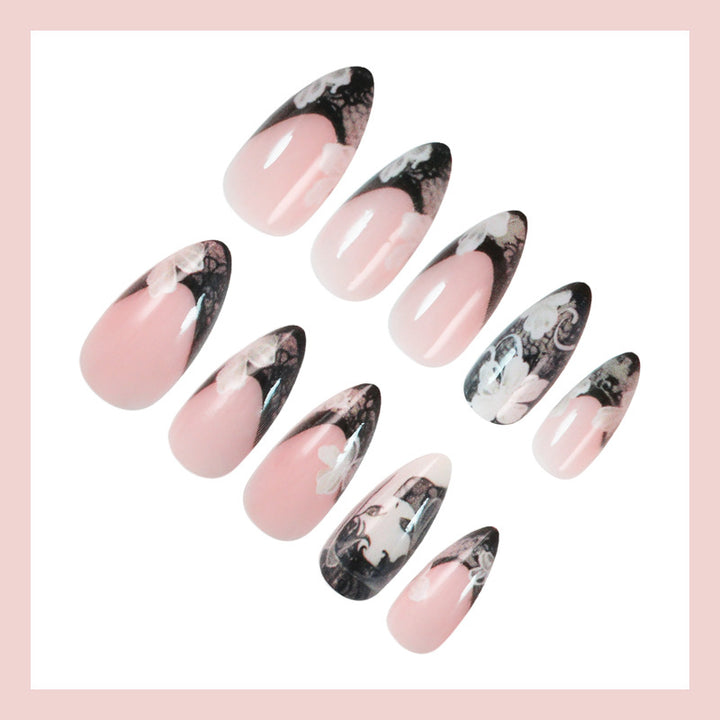 Artificial nail set with elegant tips and floral decorations Kalsten