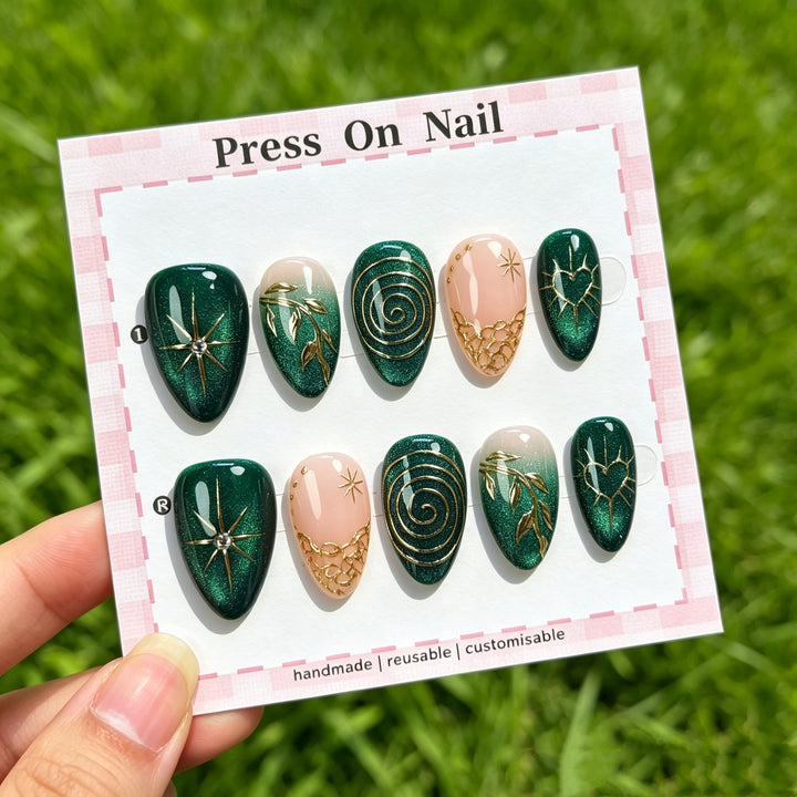 Artistic Press-On Nail Set with Customizable Designs