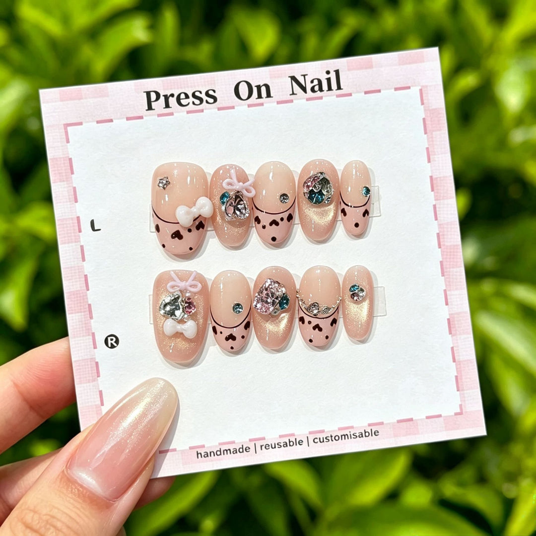 Artistic Press-On Nail Set with Floral and Graphic Designs