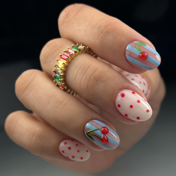 Creative art nails with cherry design Kalsten