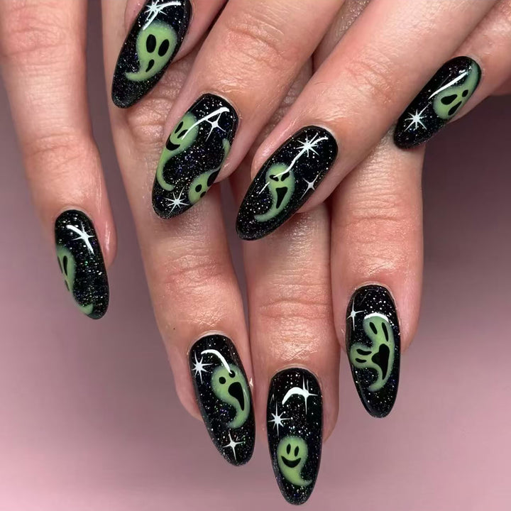 Ghost-Themed Stiletto Press-On Nail Art Kalsten