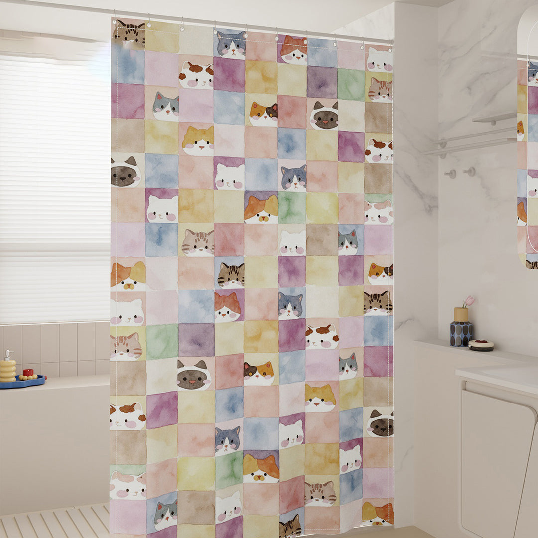 Watercolor Cat Print Shower Curtain Kalsten