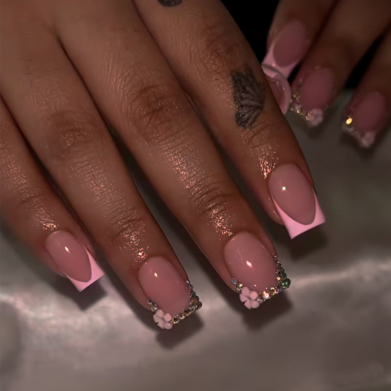 Premium Decorative Press-On Nails with Floral and Gemstone Accents Kalsten