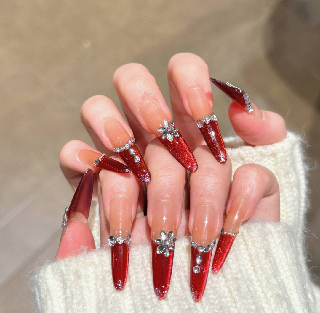 Decorative Press-On Nails with Gem Accents Kalsten