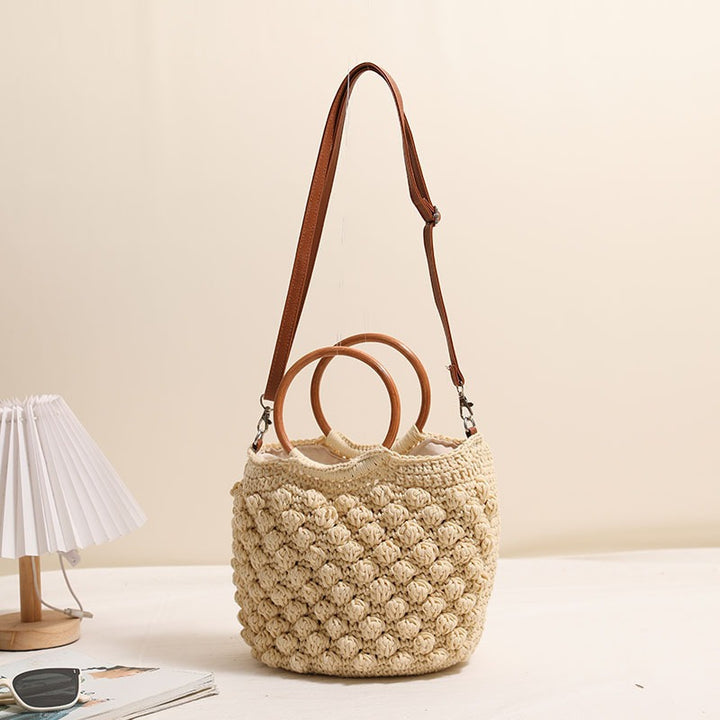 Handcrafted macrame bag with wooden handles Kalsten