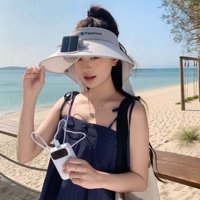 Visor with integrated solar fan, solar module, and neck protection Kalsten