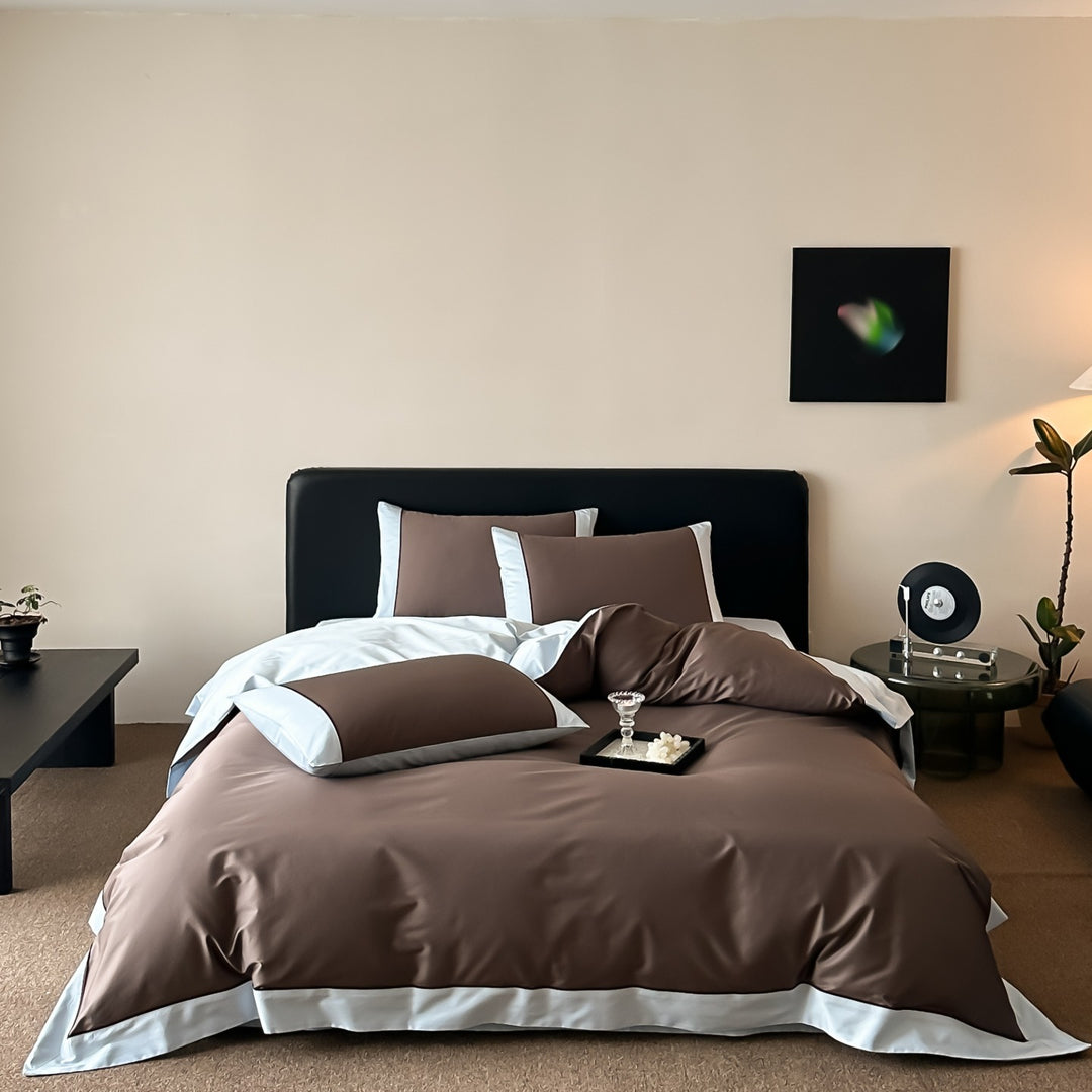 Premium cotton satin bedding set with fine contrast piping and hotel closure