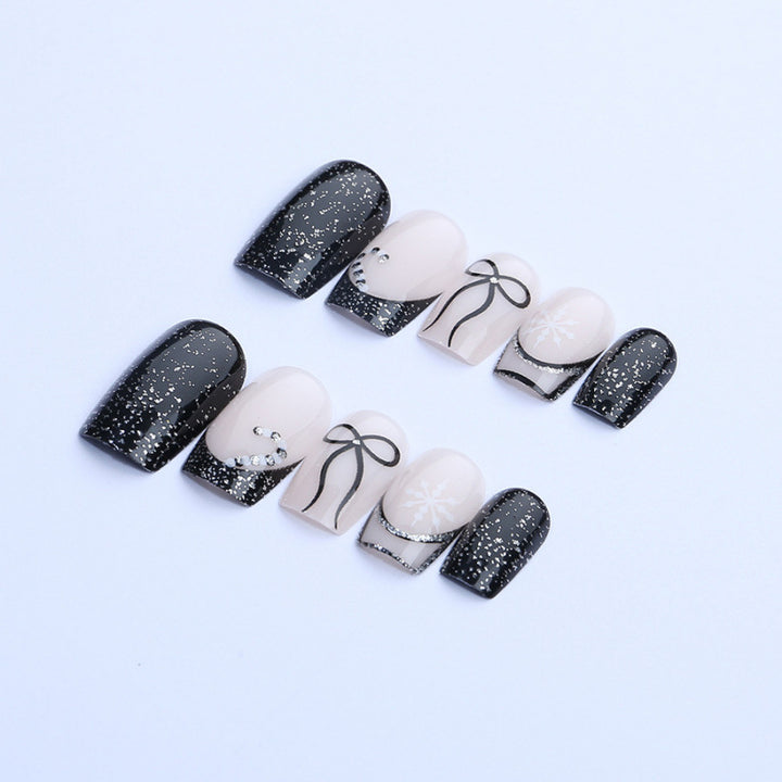 Festive Rhinestone-Embellished Press-On Nail Art