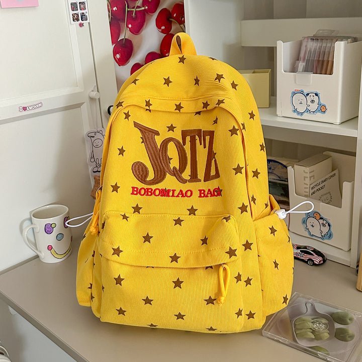 Stylish Star-Embellished Corduroy Backpack Kalsten
