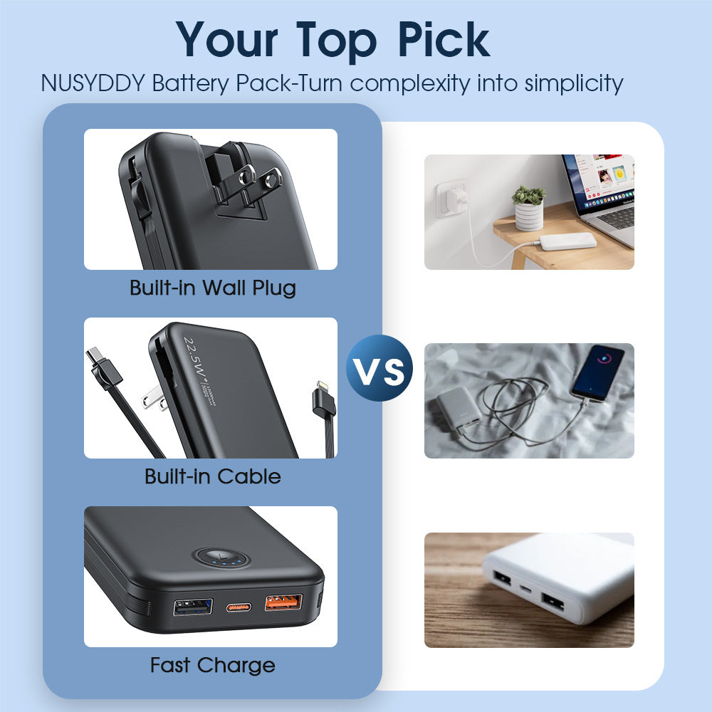 Powerbank with Integrated Wall Plug and Dual Charging Function Kalsten