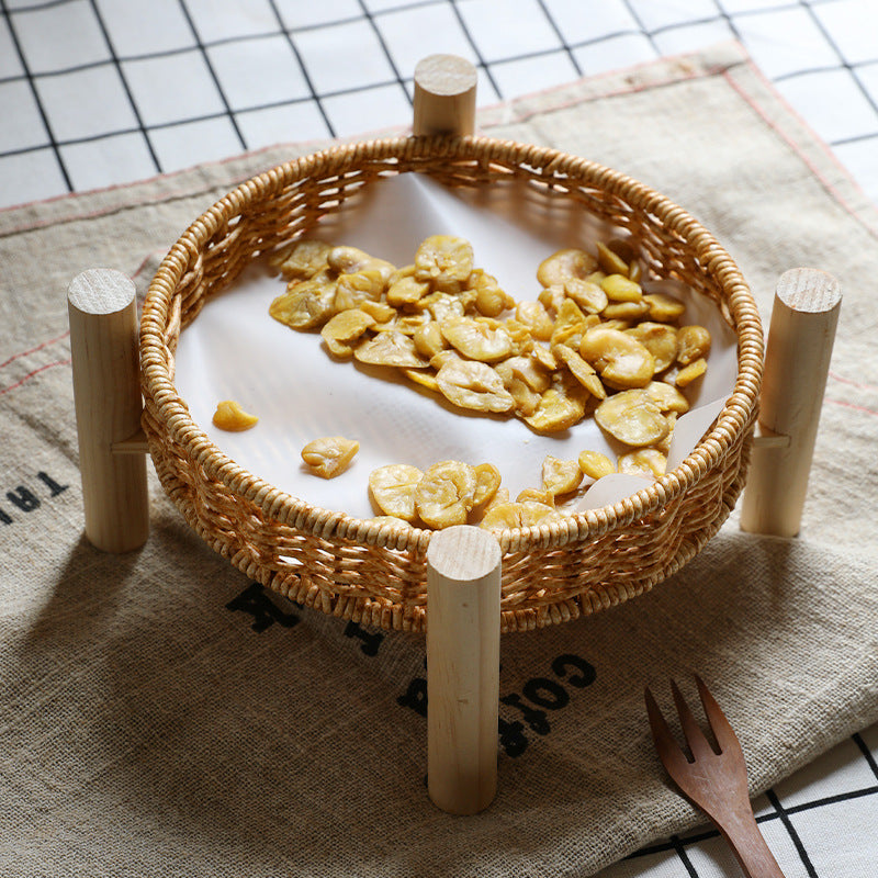 Handwoven Decorative Tabletop Basket with Wooden Legs Kalsten