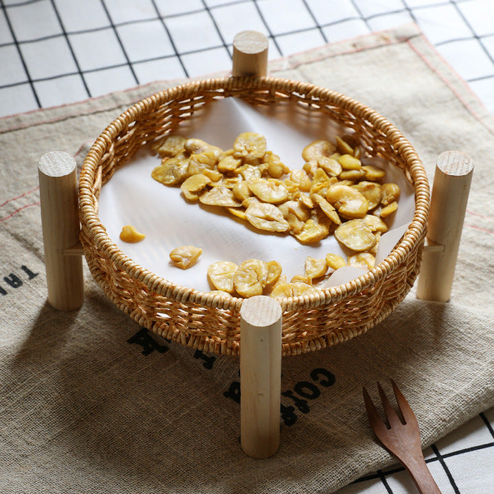 Handwoven Decorative Tabletop Basket with Wooden Legs Kalsten