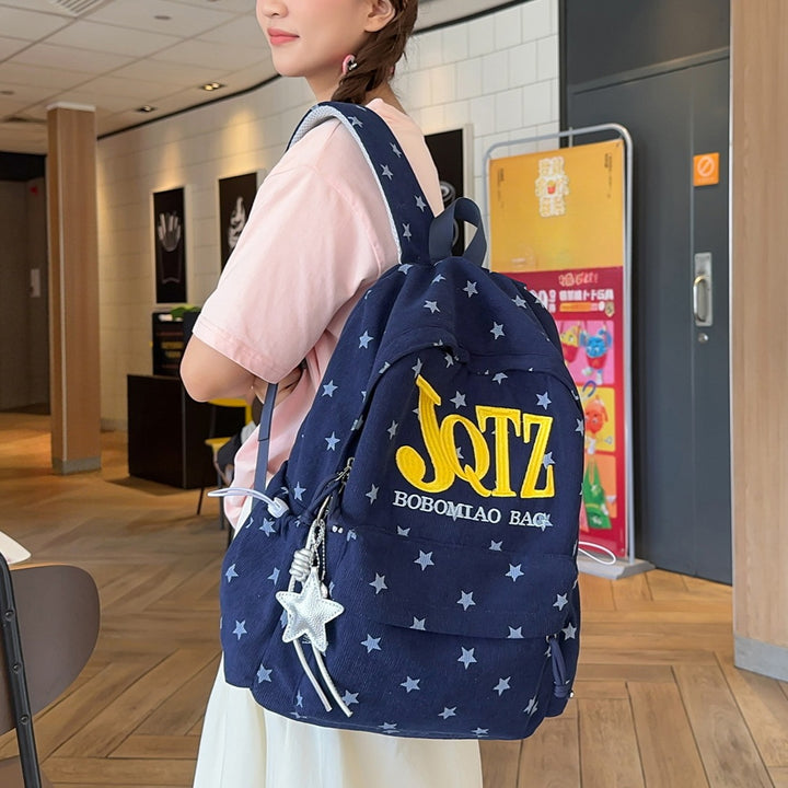Stylish Star-Embellished Corduroy Backpack Kalsten