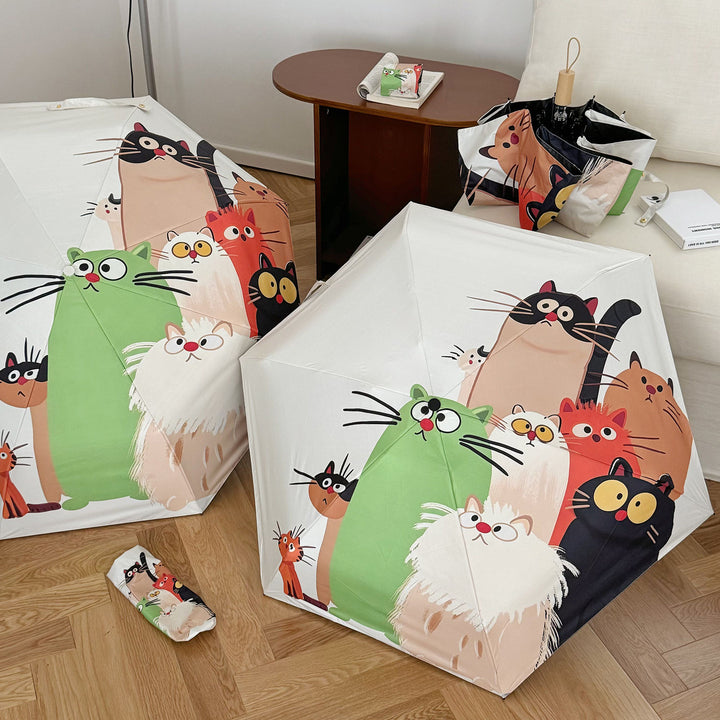 Women's Folding Umbrella with Playful Cat Design Kalsten