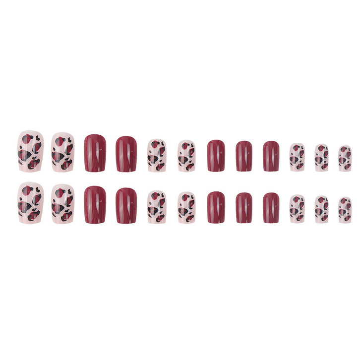 Artistic Short Press-On Nail Set with Leopard Print and Glossy Finish Kalsten