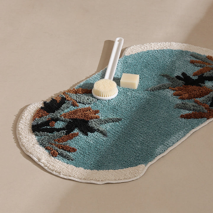 Oval Bath Mat with Floral Tufted Look and Non-Slip Backing