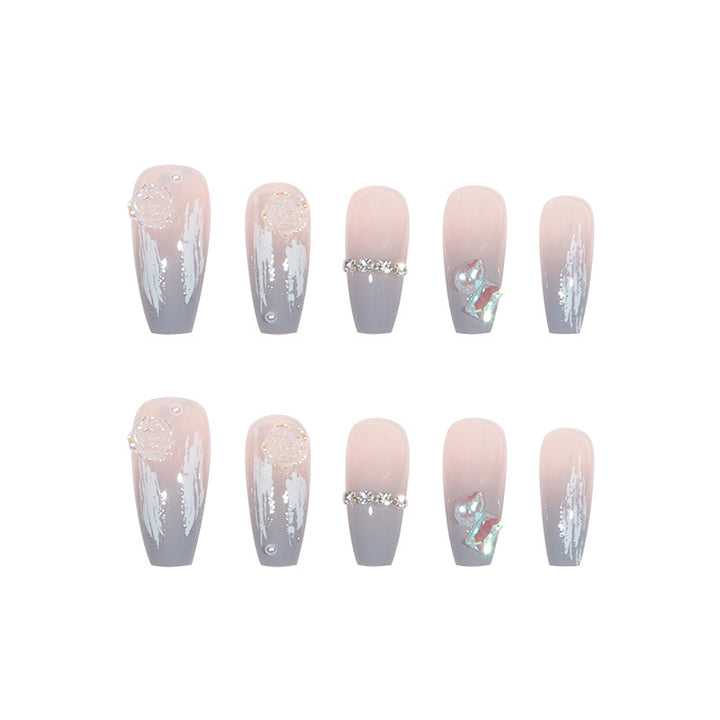 Artistic Press-On Nail Extensions with 3D Floral Accents Kalsten