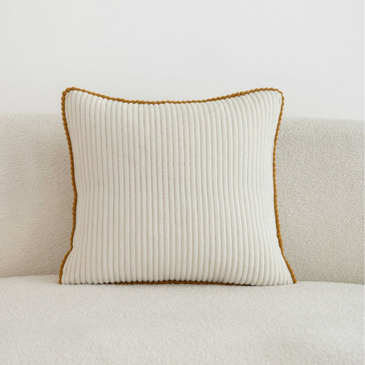 Ribbed Corduroy Square Throw Pillow with Scalloped Edge