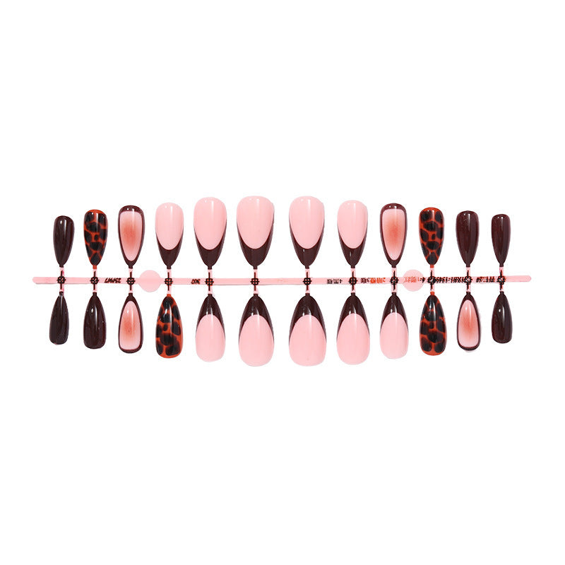Artificial nail set with elegant gradient and leopard pattern Kalsten