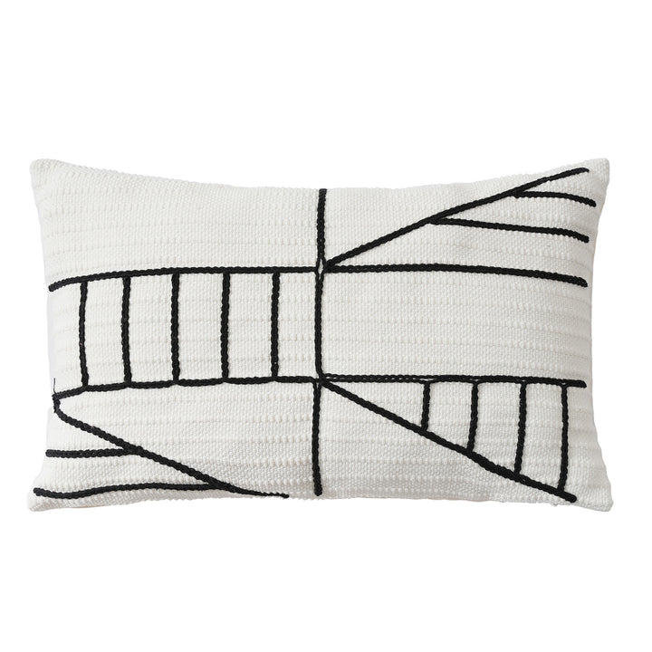 Decorative cushion cover with textured embroidery and geometric line motif