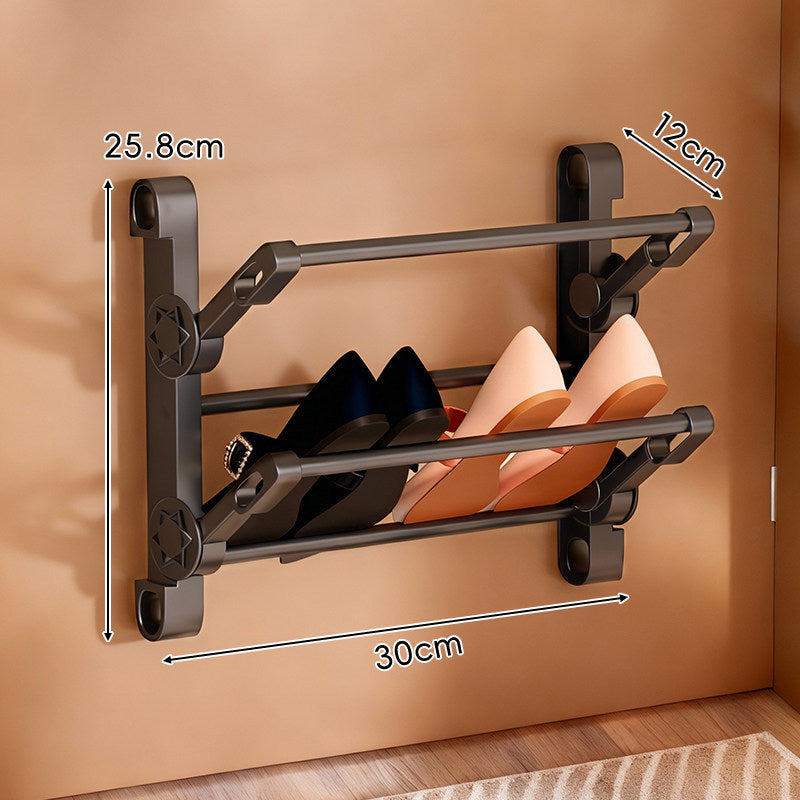 Over-Door Space-Saving Adjustable Double-Tier Shoe Organizer Rack with Angled Ventilated Rails